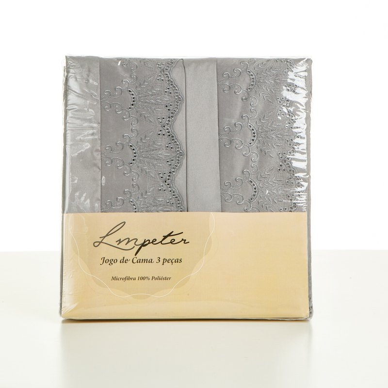 jogo de cama embalado cinza
