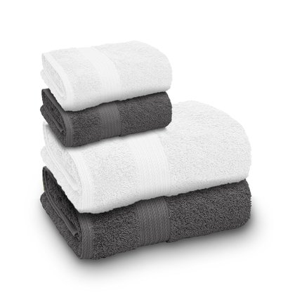 jogo de toalhas banhao intense algodao indiano chumbo e branca com sombra
