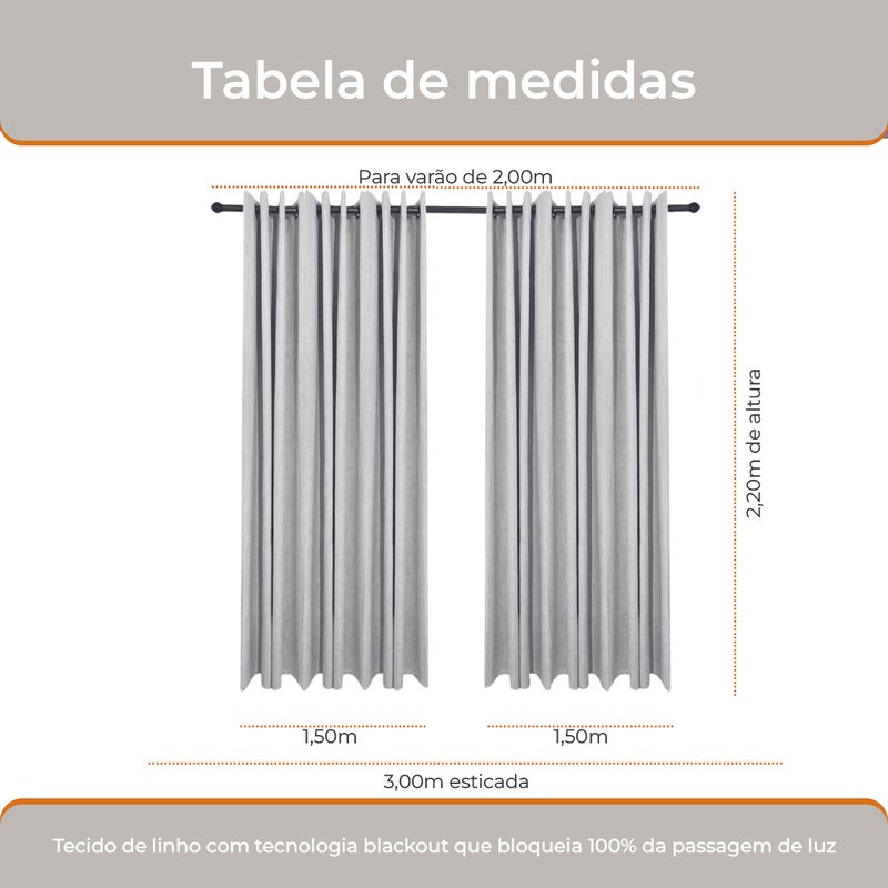 cortina blackout linho alabama 3m tabela de medidas