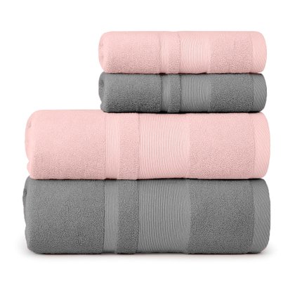 toalha master 4 pecas cinza rosa cravo