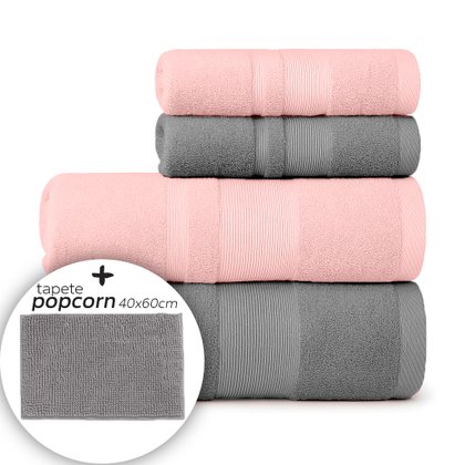 jogo toalha master 5 pecas cinza dove e rosa cravo mais tapate popcorn