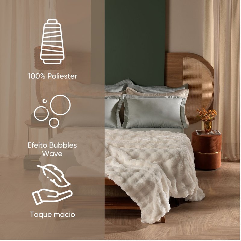 manta blanket fluffy detalhes faixa cama off white