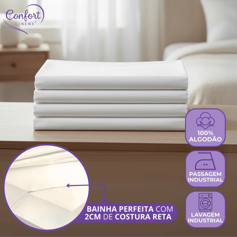 jogo lencol casal hotel 200 fios algodao 4 pecas branco 6