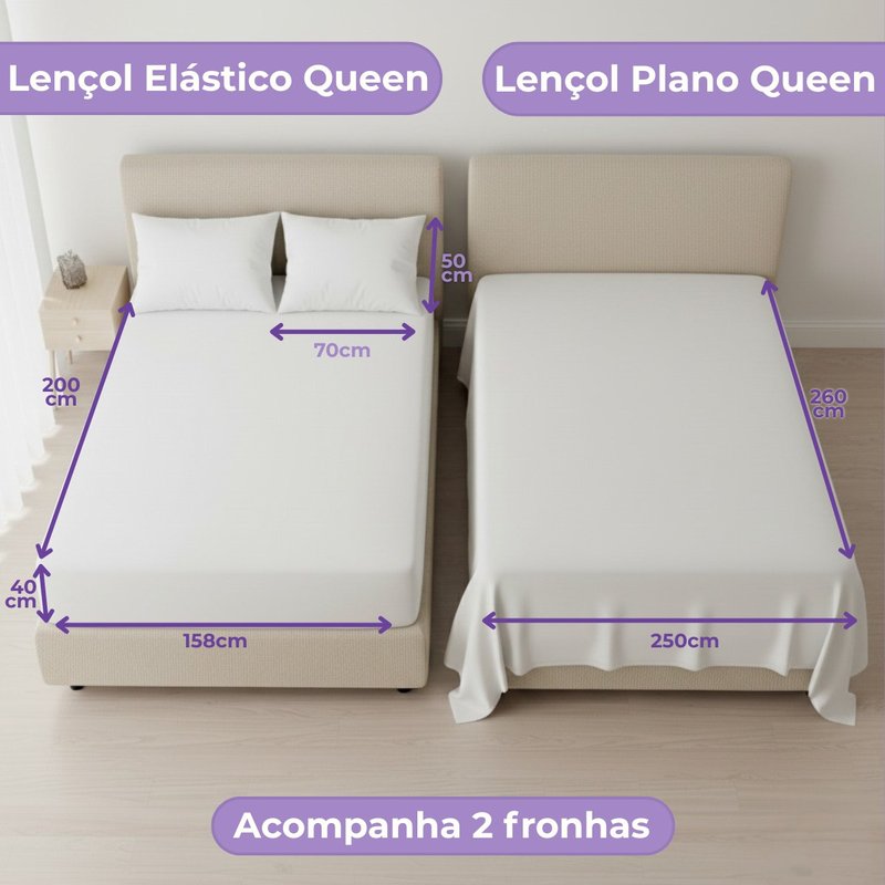 jogo lencol queen hotel 200 fios algodao 4 pecas branco 5