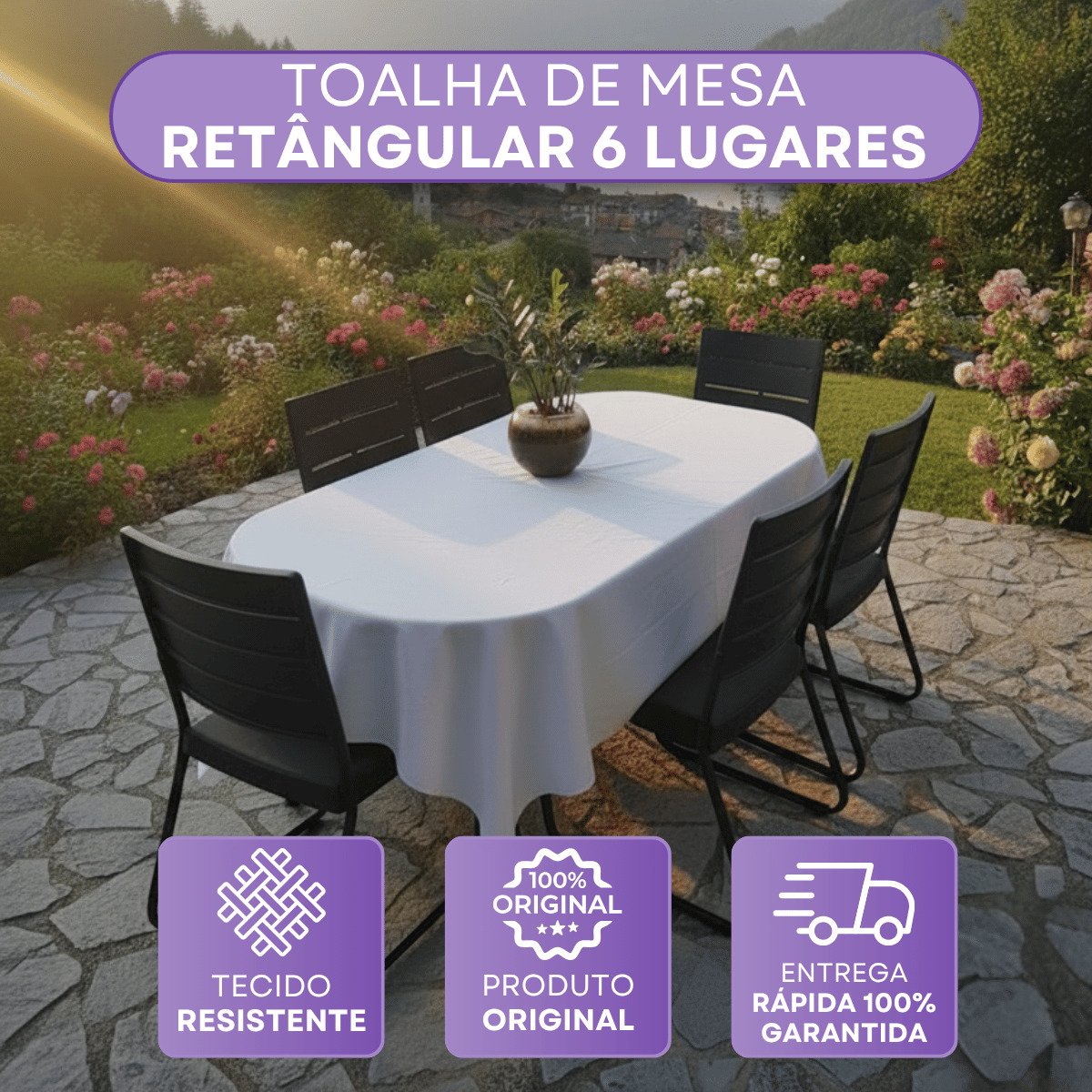 Toalha de Mesa Retangular 6 Lugares 2,20x1,45 Oxford